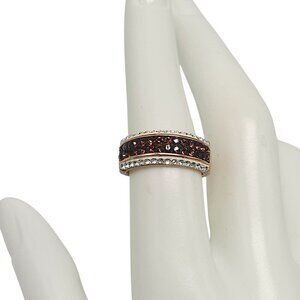 Gold Plated Ring Brown Clear Crystal Accents Size 7 Elegant Sparkling Design
